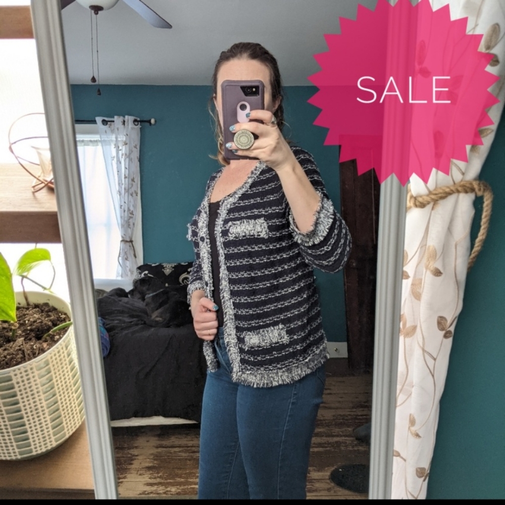 R•Q•T Button Down Cardigan Navy Blue Size Medium